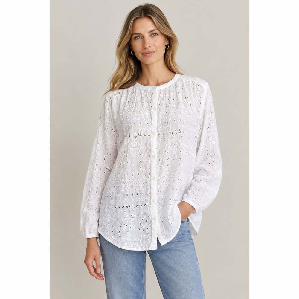 Old Navy Eyelet Button Down Shirt Size M Tall White